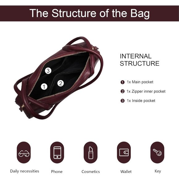 Women Burgundy PU Leather Shoulder Purse Elegant Swing Bag for  daily use Work - Picture 6 of 7